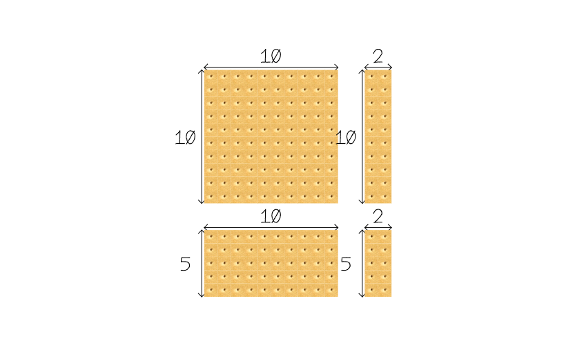A segmented rectangular cracker, where the widths and lengths of the segments are measured